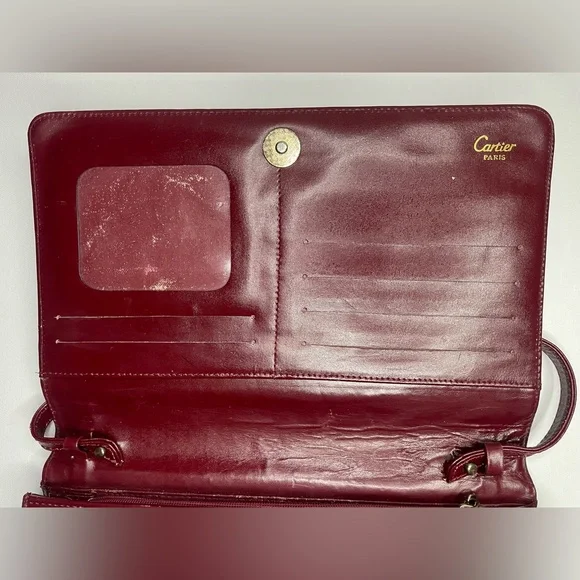 Vintage Le Must De Cartier Leather Bag Ladies Red Bordeaux Purse - Picture 4 of 10